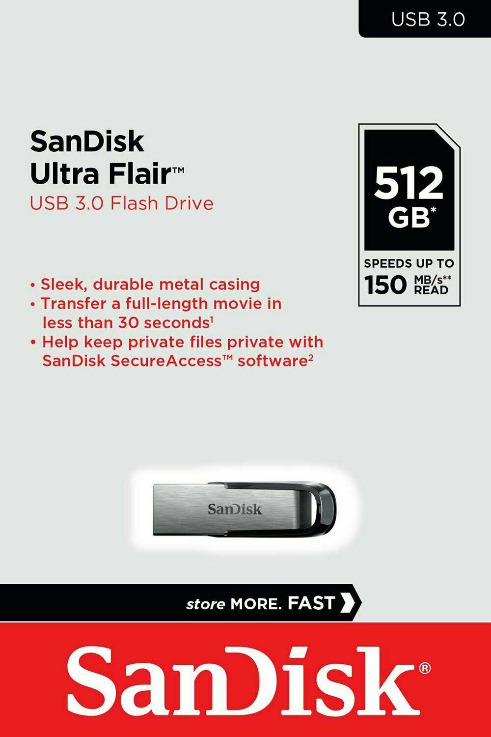 SanDisk Ultra Flair USB Flash Drive 3.0 PC Memory Stick 150MB/S